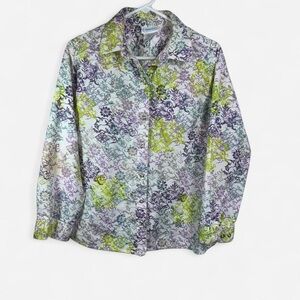 Vintage National Floral Button Down Shirt L 100% Cotton Pastel Cottagecore